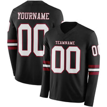Load image into Gallery viewer, Custom Black White-Crimson Long Sleeve Authentic Football Jersey
