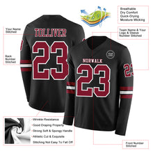 Laden Sie das Bild in den Galerie-Viewer, Custom Black Crimson-White Long Sleeve Authentic Football Jersey