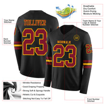 Load image into Gallery viewer, Custom Black Crimson-Gold Long Sleeve Authentic Football Jersey