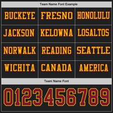 Load image into Gallery viewer, Custom Black Crimson-Gold Long Sleeve Authentic Football Jersey