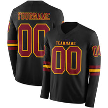 Load image into Gallery viewer, Custom Black Crimson-Gold Long Sleeve Authentic Football Jersey