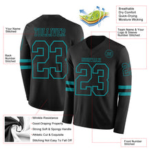 Load image into Gallery viewer, Custom Black Teal Long Sleeve Authentic Football Jersey