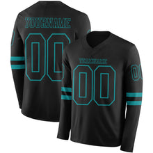 Load image into Gallery viewer, Custom Black Teal Long Sleeve Authentic Football Jersey