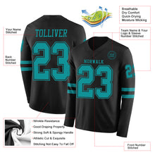 Laden Sie das Bild in den Galerie-Viewer, Custom Black Teal Long Sleeve Authentic Football Jersey