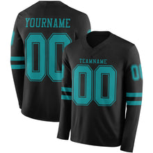 Laden Sie das Bild in den Galerie-Viewer, Custom Black Teal Long Sleeve Authentic Football Jersey