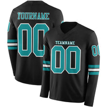 Load image into Gallery viewer, Custom Black Teal-White Long Sleeve Authentic Football Jersey