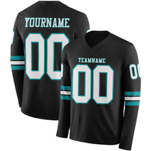 Load image into Gallery viewer, Custom Black White-Teal Long Sleeve Authentic Football Jersey