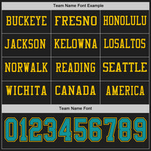 Load image into Gallery viewer, Custom Black Teal-Yellow Long Sleeve Authentic Football Jersey