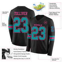 Загрузить изображение в средство просмотра галереи, Custom Black Teal-Pink Long Sleeve Authentic Football Jersey