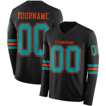 Load image into Gallery viewer, Custom Black Teal-Orange Long Sleeve Authentic Football Jersey