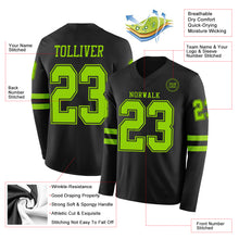 Load image into Gallery viewer, Custom Black Neon Green Long Sleeve Authentic Football Jersey
