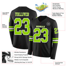 Load image into Gallery viewer, Custom Black Neon Green-White Long Sleeve Authentic Football Jersey