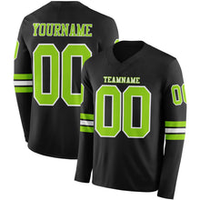 Load image into Gallery viewer, Custom Black Neon Green-White Long Sleeve Authentic Football Jersey