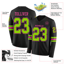 Load image into Gallery viewer, Custom Black Neon Green-Pink Long Sleeve Authentic Football Jersey