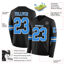 Load image into Gallery viewer, Custom Black Powder Blue-White Long Sleeve Authentic Football Jersey