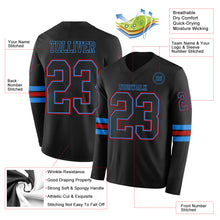 Load image into Gallery viewer, Custom Black Powder Blue-Red Long Sleeve Authentic Football Jersey