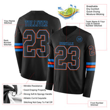 Load image into Gallery viewer, Custom Black Powder Blue-Orange Long Sleeve Authentic Football Jersey