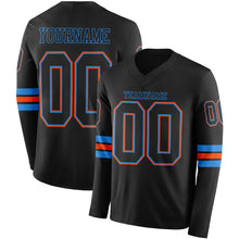 Load image into Gallery viewer, Custom Black Powder Blue-Orange Long Sleeve Authentic Football Jersey