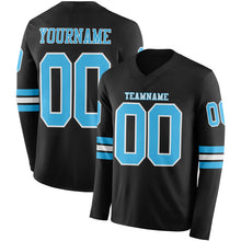 Load image into Gallery viewer, Custom Black Sky Blue-White Long Sleeve Authentic Football Jersey