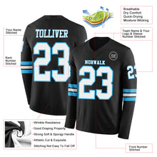 Загрузить изображение в средство просмотра галереи, Custom Black White-Sky Blue Long Sleeve Authentic Football Jersey