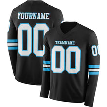 Загрузить изображение в средство просмотра галереи, Custom Black White-Sky Blue Long Sleeve Authentic Football Jersey
