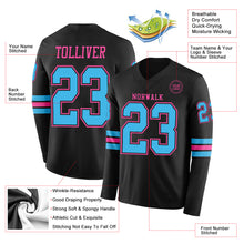 Load image into Gallery viewer, Custom Black Sky Blue-Pink Long Sleeve Authentic Football Jersey