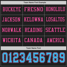 Load image into Gallery viewer, Custom Black Sky Blue-Pink Long Sleeve Authentic Football Jersey