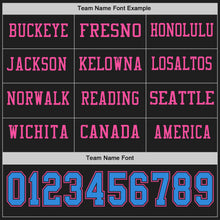 Load image into Gallery viewer, Custom Black Powder Blue-Pink Long Sleeve Authentic Football Jersey