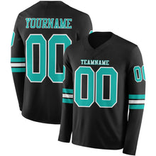 Laden Sie das Bild in den Galerie-Viewer, Custom Black Aqua-White Long Sleeve Authentic Football Jersey