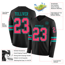 Load image into Gallery viewer, Custom Black Neon Pink-Aqua Long Sleeve Authentic Football Jersey