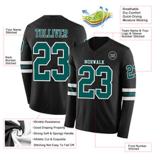 Charger l'image dans la galerie, Custom Black Midnight Green-White Long Sleeve Authentic Football Jersey