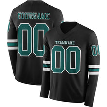 Charger l'image dans la galerie, Custom Black Midnight Green-White Long Sleeve Authentic Football Jersey