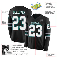 Загрузить изображение в средство просмотра галереи, Custom Black White Gray-Midnight Green Long Sleeve Authentic Football Jersey