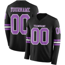 Load image into Gallery viewer, Custom Black Medium Purple-White Long Sleeve Authentic Football Jersey