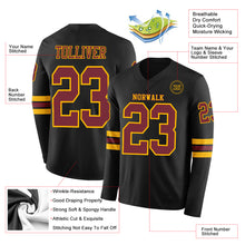 Load image into Gallery viewer, Custom Black Cardinal-Gold Long Sleeve Authentic Football Jersey