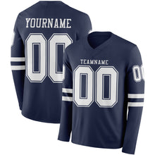 Load image into Gallery viewer, Custom Navy White Long Sleeve Authentic Football Jersey