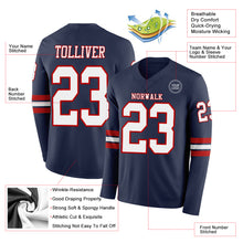 Load image into Gallery viewer, Custom Navy White-Red Long Sleeve Authentic Football Jersey