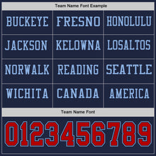 Load image into Gallery viewer, Custom Navy Red-Light Blue Long Sleeve Authentic Football Jersey