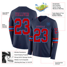 Load image into Gallery viewer, Custom Navy Red-Powder Blue Long Sleeve Authentic Football Jersey