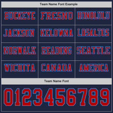 Load image into Gallery viewer, Custom Navy Red-Powder Blue Long Sleeve Authentic Football Jersey