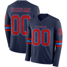 Load image into Gallery viewer, Custom Navy Red-Powder Blue Long Sleeve Authentic Football Jersey