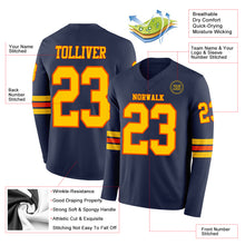 Laden Sie das Bild in den Galerie-Viewer, Custom Navy Yellow-Orange Long Sleeve Authentic Football Jersey