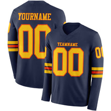 Laden Sie das Bild in den Galerie-Viewer, Custom Navy Yellow-Orange Long Sleeve Authentic Football Jersey