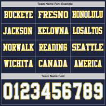 Load image into Gallery viewer, Custom Navy White Light Blue-Yellow Long Sleeve Authentic Football Jersey