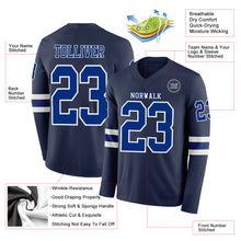 Load image into Gallery viewer, Custom Navy Royal-White Long Sleeve Authentic Football Jersey