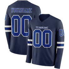 Load image into Gallery viewer, Custom Navy Royal-White Long Sleeve Authentic Football Jersey