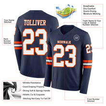 Load image into Gallery viewer, Custom Navy White-Orange Long Sleeve Authentic Football Jersey