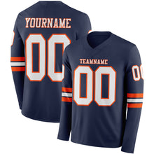Load image into Gallery viewer, Custom Navy White-Orange Long Sleeve Authentic Football Jersey