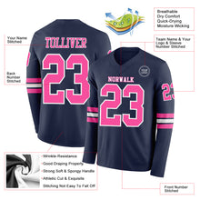 Загрузить изображение в средство просмотра галереи, Custom Navy Pink-White Long Sleeve Authentic Football Jersey