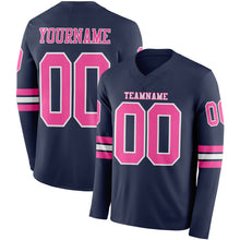 Загрузить изображение в средство просмотра галереи, Custom Navy Pink-White Long Sleeve Authentic Football Jersey